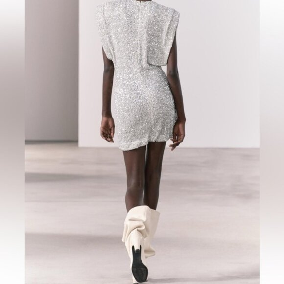 ZARA SHOULDER PADS SEQUIN DRESS ZW COLLECTION - Picture 4 of 6